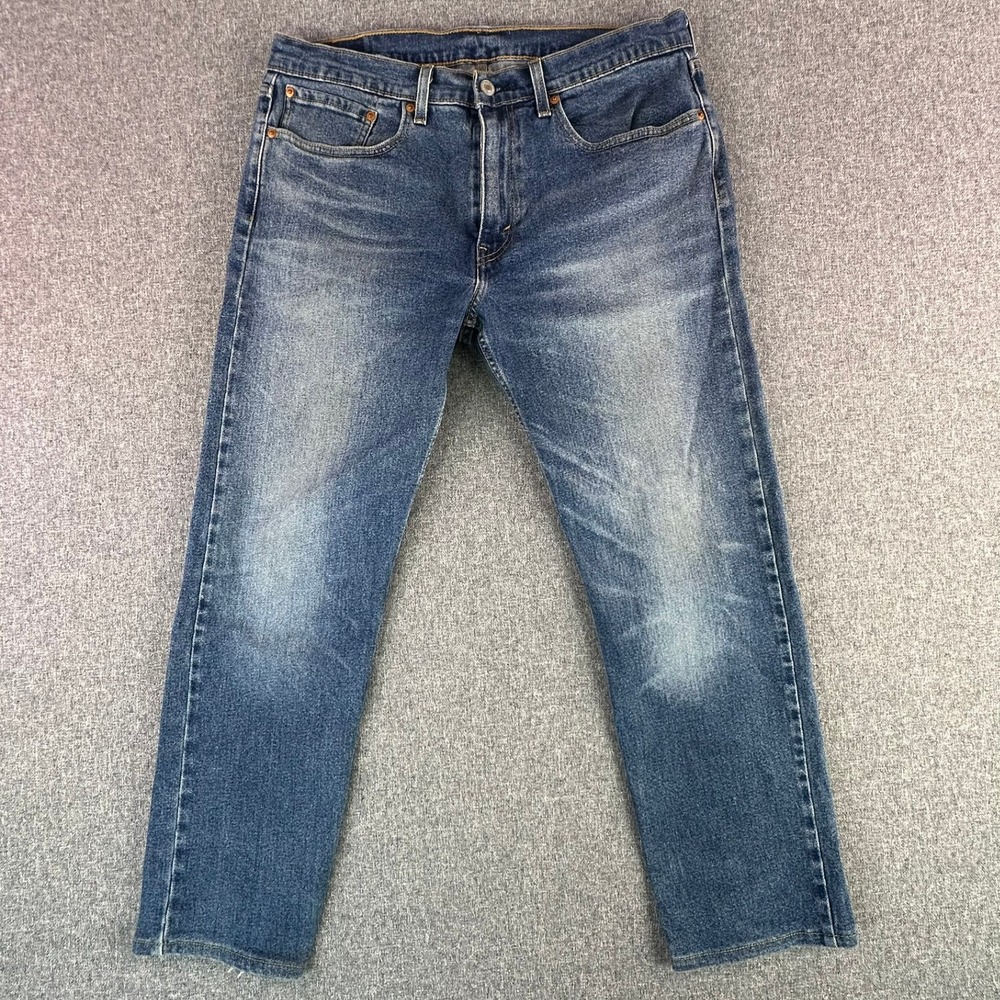 Levi's Jeans Mens 34x34 502 Regular Taper Blue Faded Distressed Hem